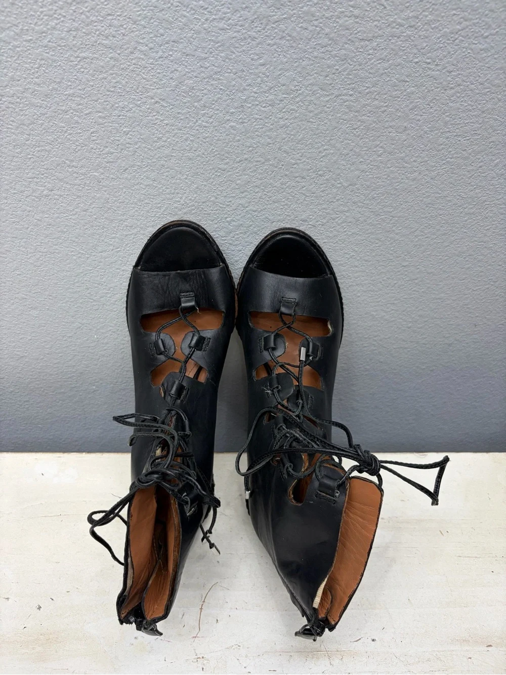 Derek Lam 10 Crosby Black Leather Inga Lace Up Heeled Sandals Size 6